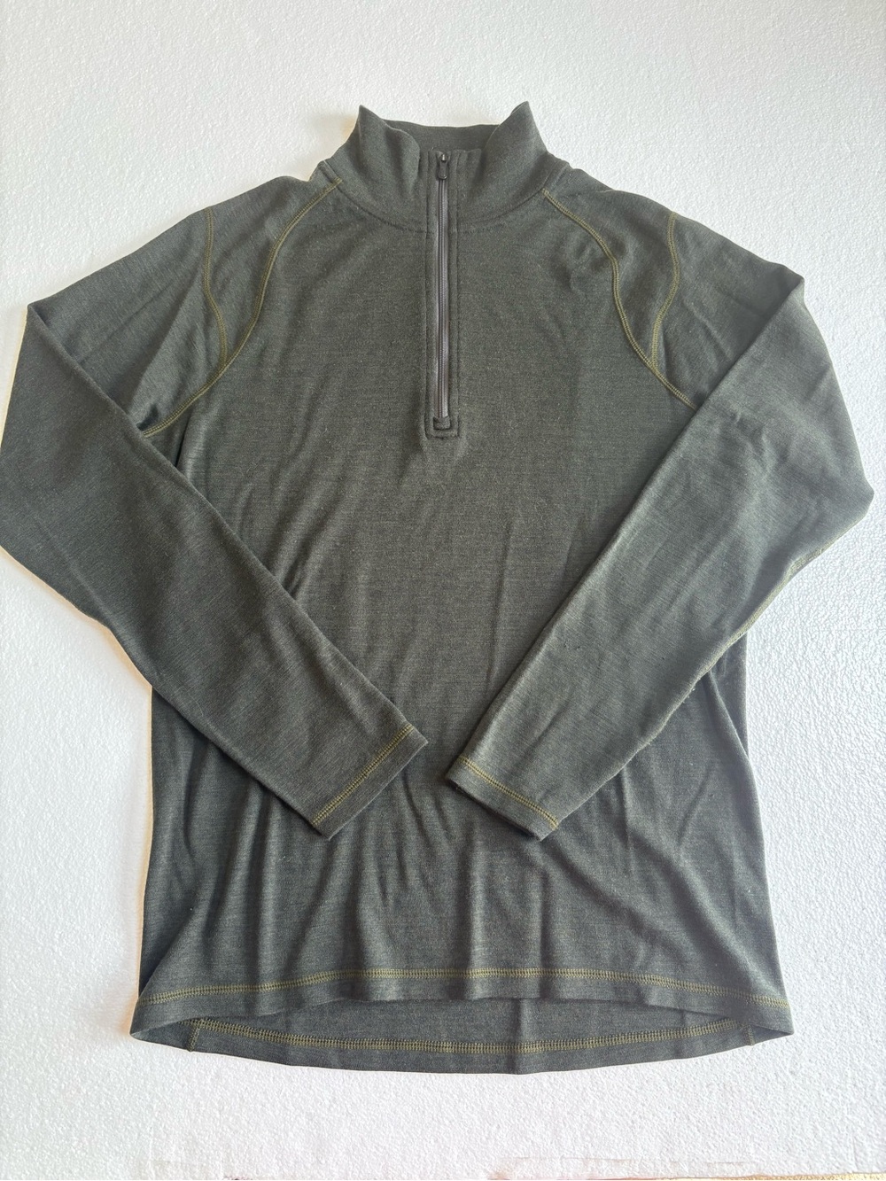 Mens Smartwool Olive 100% Merino Wool Zip-Neck LS Lightweight Sweater Size M
